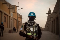 Policemen of the United Nations Stabilisation Mission in Mali patrol