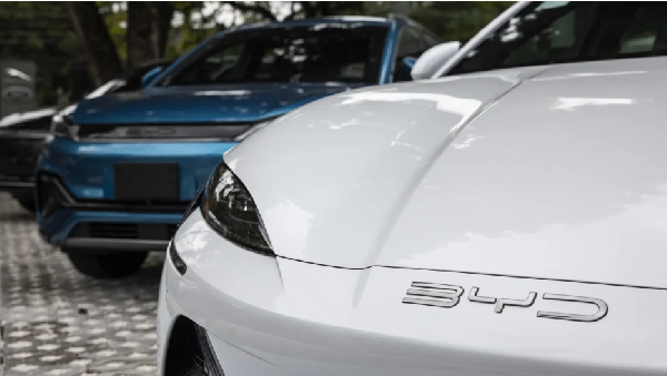 A BYD electric vehicle at a dealership in Sao Paulo, Brazil, seen in October 2023