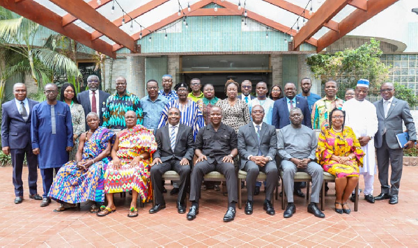 Samuel Abu Jinapor with senior management of the Lands Commission