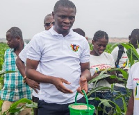 Some members of staff from the NSS Headquarters applied insecticides and fertilisers to the farm