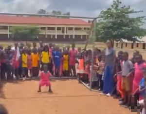 The young goalkeeper in the post during the game