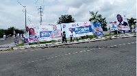 The entrance of Koforidua Technical University has been covered with banners of aspirants