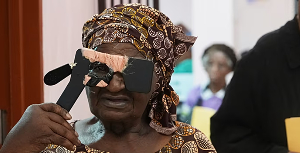 84-year-old Gladys Khoza reacted with delight after her eyesight was restored