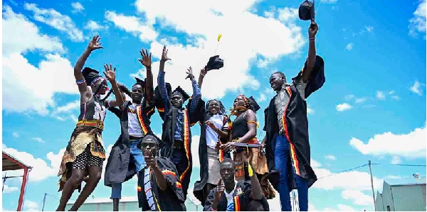 Some graduates of of Napak Presidential Industrial Skilling Hub celebrate during graduation