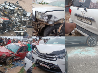 Collaged photos of the damaged vehicles due to the crashes