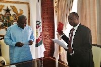 Mahama swearing in Dr. Donkor after his appointed was approved by Parliament