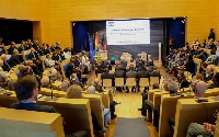 President Akufo-Addo speaking at an event in Berlin, Germany
