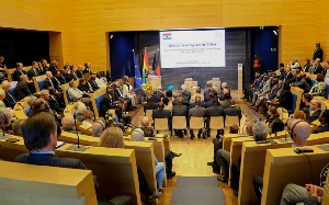 President Akufo-Addo speaking at an event in Berlin, Germany