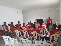 Opoku Nti talking to Ghana's U17 team in Gabon.