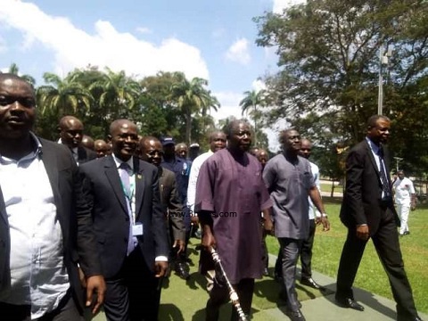 Asantehene Otumfuo Osei Tutu II(holding sceptre) with a delegation to KNUST