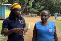 56 year old Constance Fati Blankson in her blue colored school uniform