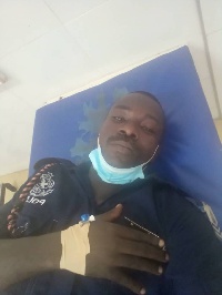 G/Corporal Frank Mensah is receiving treatment at the Ajumako Hospital