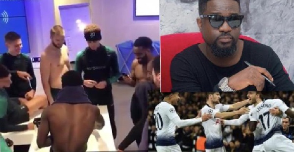 Tottenham Hotspurs players (right) playing cards in their dressing room