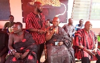 Adontenhene of the Anum Traditional Area, Nenye Kwasi Anyane addressing the community