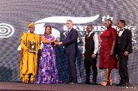 CEO of St. John's Hospital, Dr Maame Yaa Afriye (Second left) receiving the prestigious awards