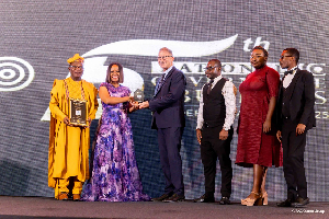 CEO of St. John's Hospital, Dr Maame Yaa Afriye (Second left) receiving the prestigious awards