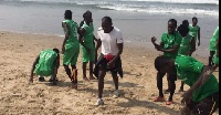 Dreams FC players trained at the beach on Monday