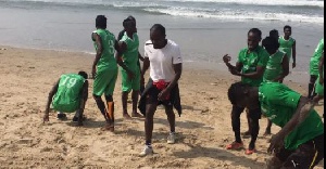Dreams FC players trained at the beach on Monday