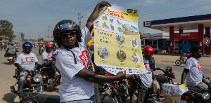 Motorcyclists join an awareness campaign organized by WHO  to combat Ebola in Congo, June 10,2026