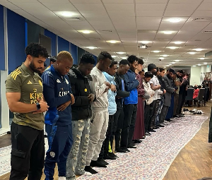 Issahaku praying together with the Musclim community of Leicester