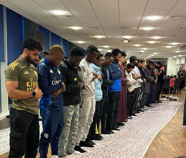 Issahaku praying together with the Musclim community of Leicester
