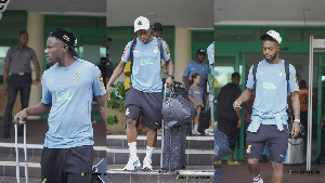 Salisu (L), Sulemana (M) and Inaki (R) leaving the team's hotel