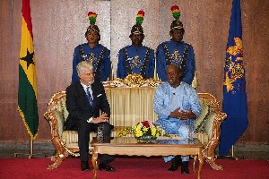 EU ambassador to Ghana William Hanna with Prez Mahama
