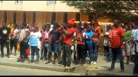 The demonstrators gathered at the Takoradi Central police station to petition the District Commander
