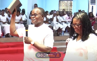 Ebenezer Dzietror and his wife during the thanksgiving service
