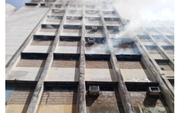 Smoke from a part of the building after the outbreak