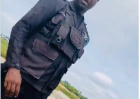 The officer is seen at a galamsey site interacting with a man behind the camera