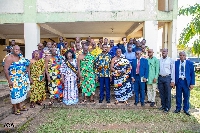 Group photo of members of the regional house of chiefs and Dr. Adutwum (sixth from right)