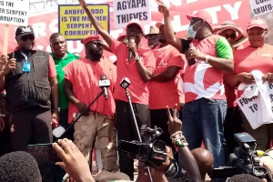 Leading members of the NDC addressing party supporters at the 'Probity and Accountability' march