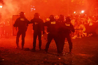Scene from the chaotic incident as PSG fans clashed with the police