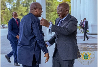 President John Dramani Mahama (L) seen ecchanging pleasantries with President William Ruto of Kenya