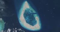 A satellite image of Antelope Reef in the South China Sea
