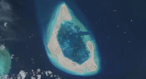 A satellite image of Antelope Reef in the South China Sea