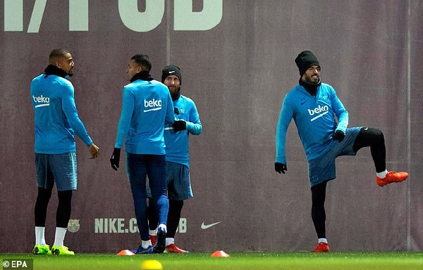 Kevin-Prince Boateng with some of his team mates during training