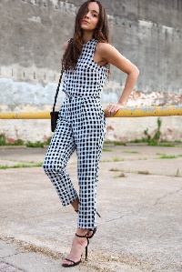 A checkered black and white