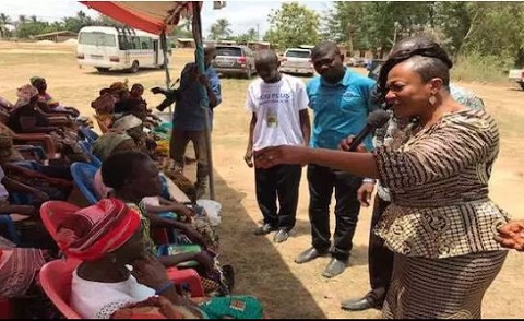 Minister for Gender Children and Social Protection, Otiko Afisah Djaba with some LEAP beneficiaries