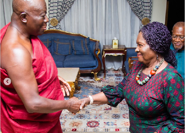 Asantehene, Otumfuo Osei Tutu II (L) and Professor Naana Jane Opoku-Agyemang (R)