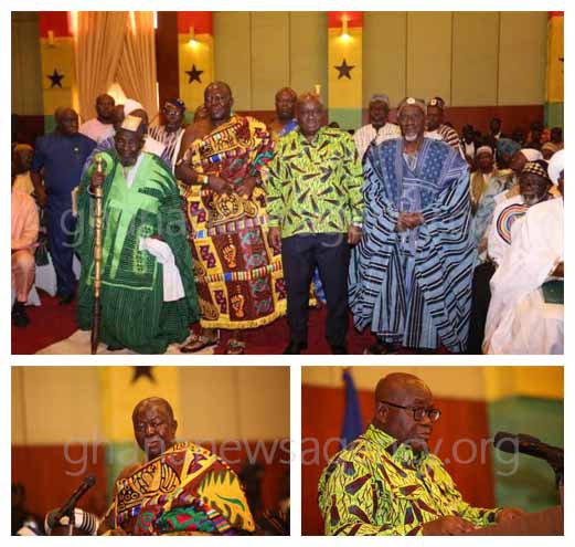 Otumfuo Osei Tutu ll with other chiefs  presenting the plan to H.E Akufo - Addo