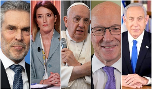 From L to R: Dick Schoof, Roberta Metsola, Pope Francis, John Swinney, Isaac Herzog