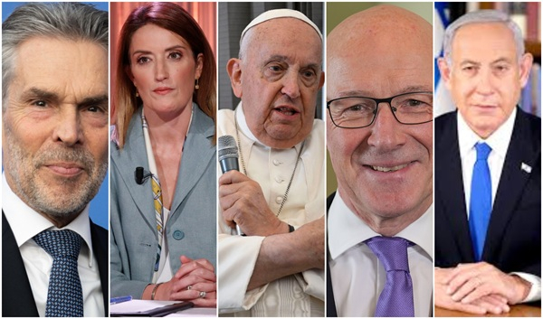 From L to R: Dick Schoof, Roberta Metsola, Pope Francis, John Swinney, Isaac Herzog