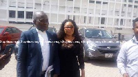 Queenie Akuffo leaving the court with her lawyer after she was acquitted and discharged on Wednesday