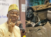 Nanton MP Mohammed Hardi Tufeiru (left) and his vehicle after the accident (right)