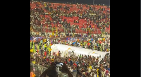 Some happy Ghanaian fans invaded the pitch amidst chants of 'USA!'