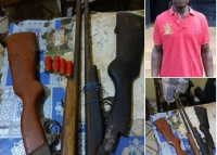 Collage of seized ammunition and suspect in Nkwanta operation