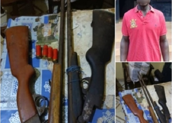 Collage of seized ammunition and suspect in Nkwanta operation