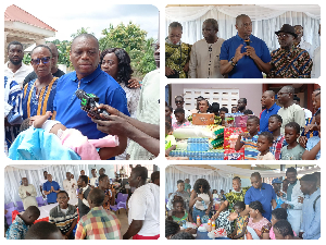 Collaged Photos Of Prof Kingsley Nyarko And The Children During The Visit 